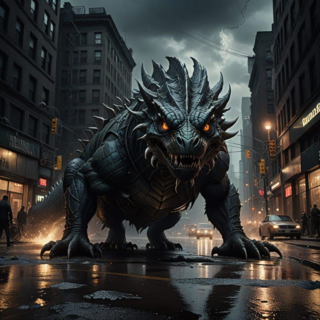 Giant Basilisk Emerges from Manhattan Manhole in Hyper-Reali...