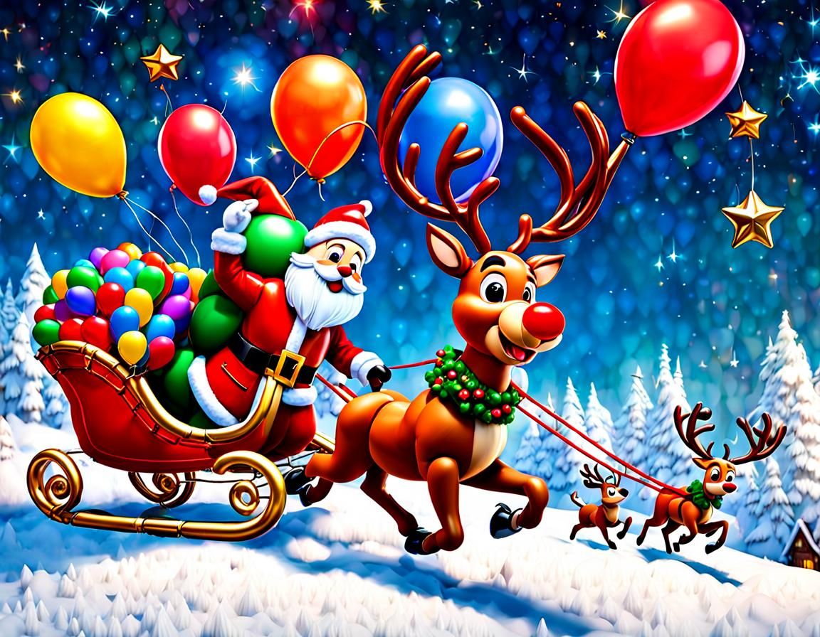 Epic Balloon Animal Art of Rudolph in Splendid Starry Sky