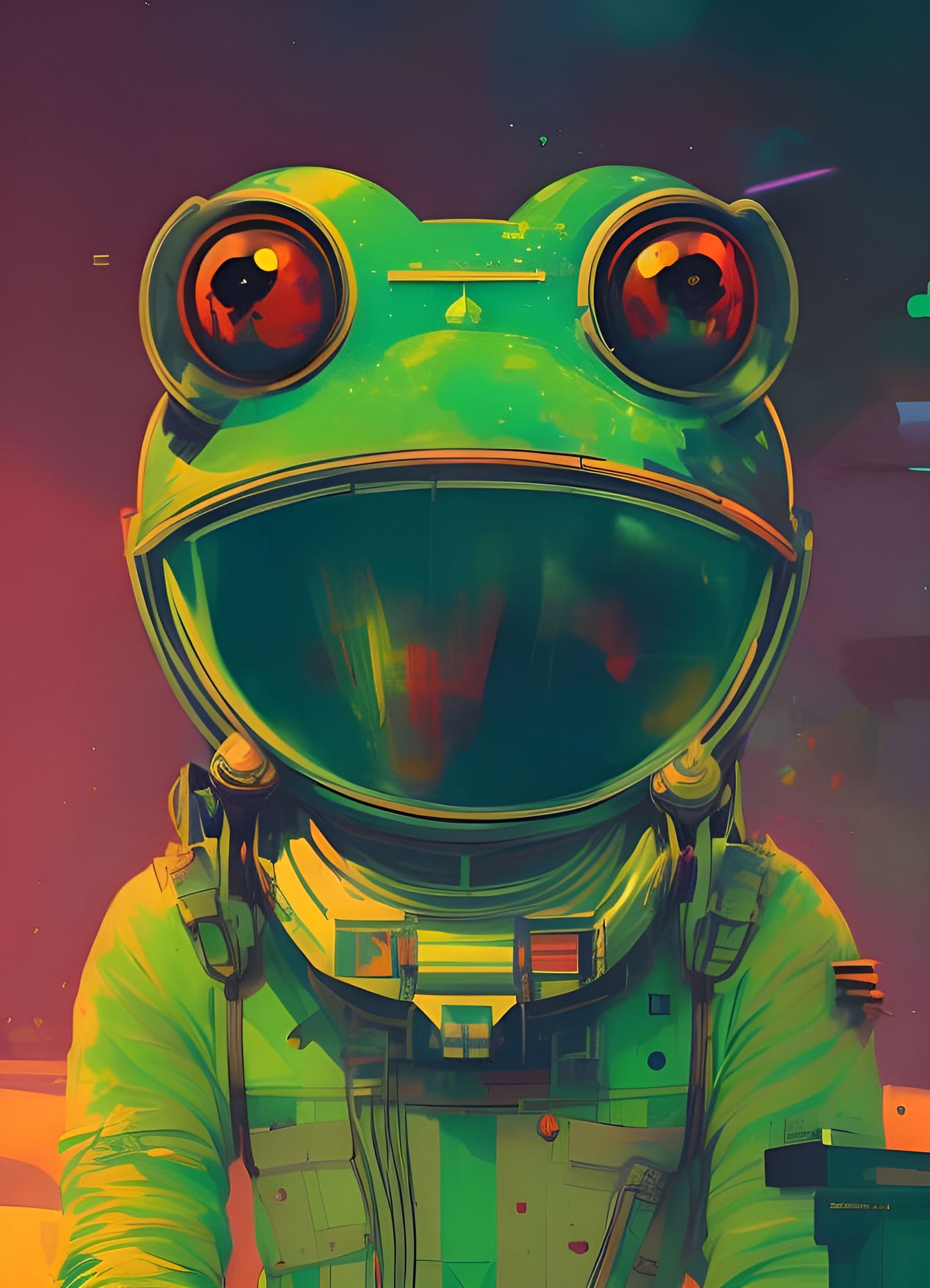 Retro Futuristic Frog Astronaut in Atompunk Space Station