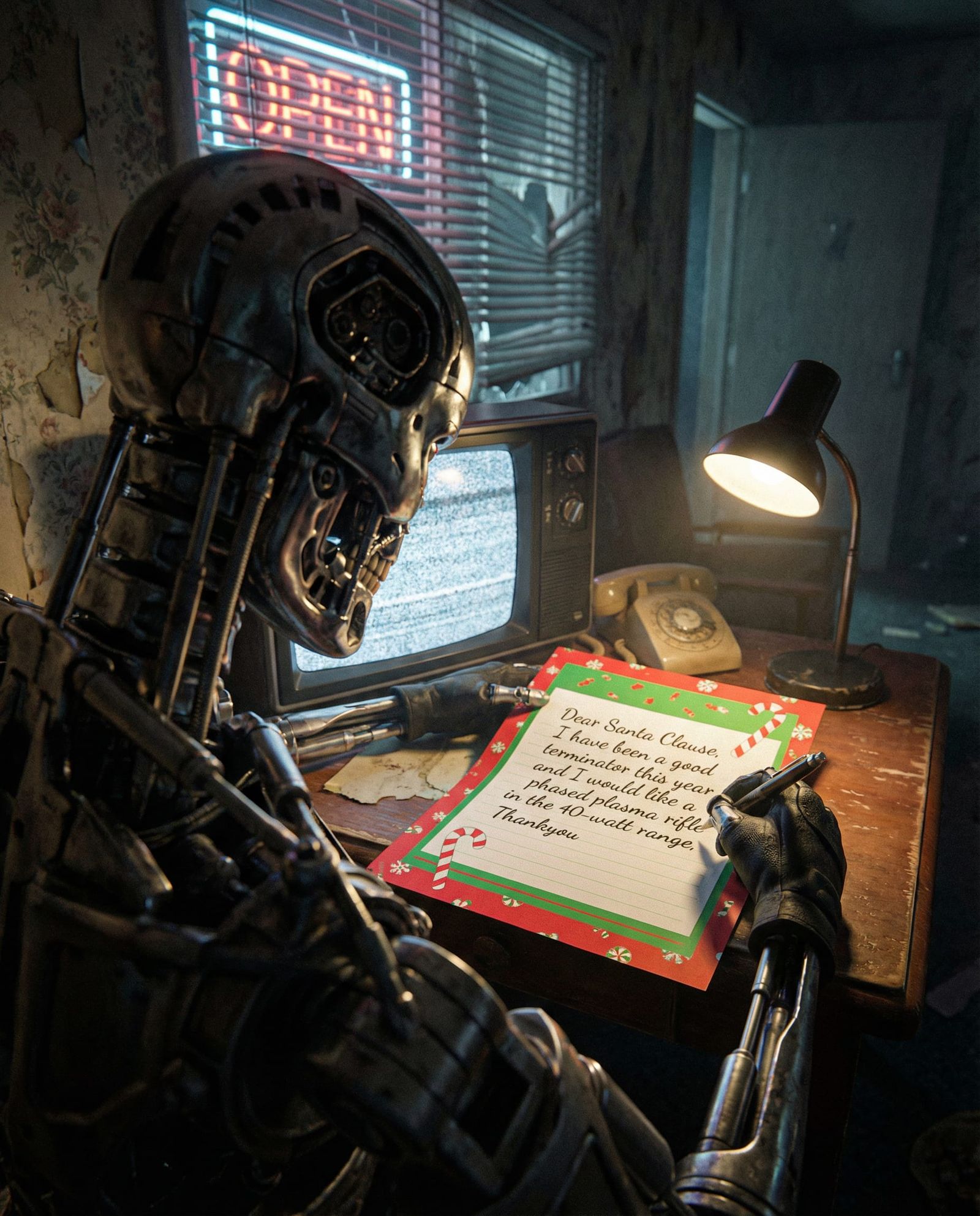 Terminator Writes to Santa in Dingy Motel Room