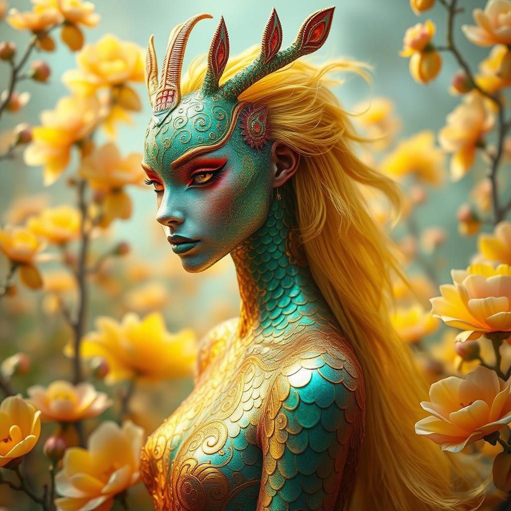 Mystical Dragon Peacock Goddess Unfurls Colourful Feathers