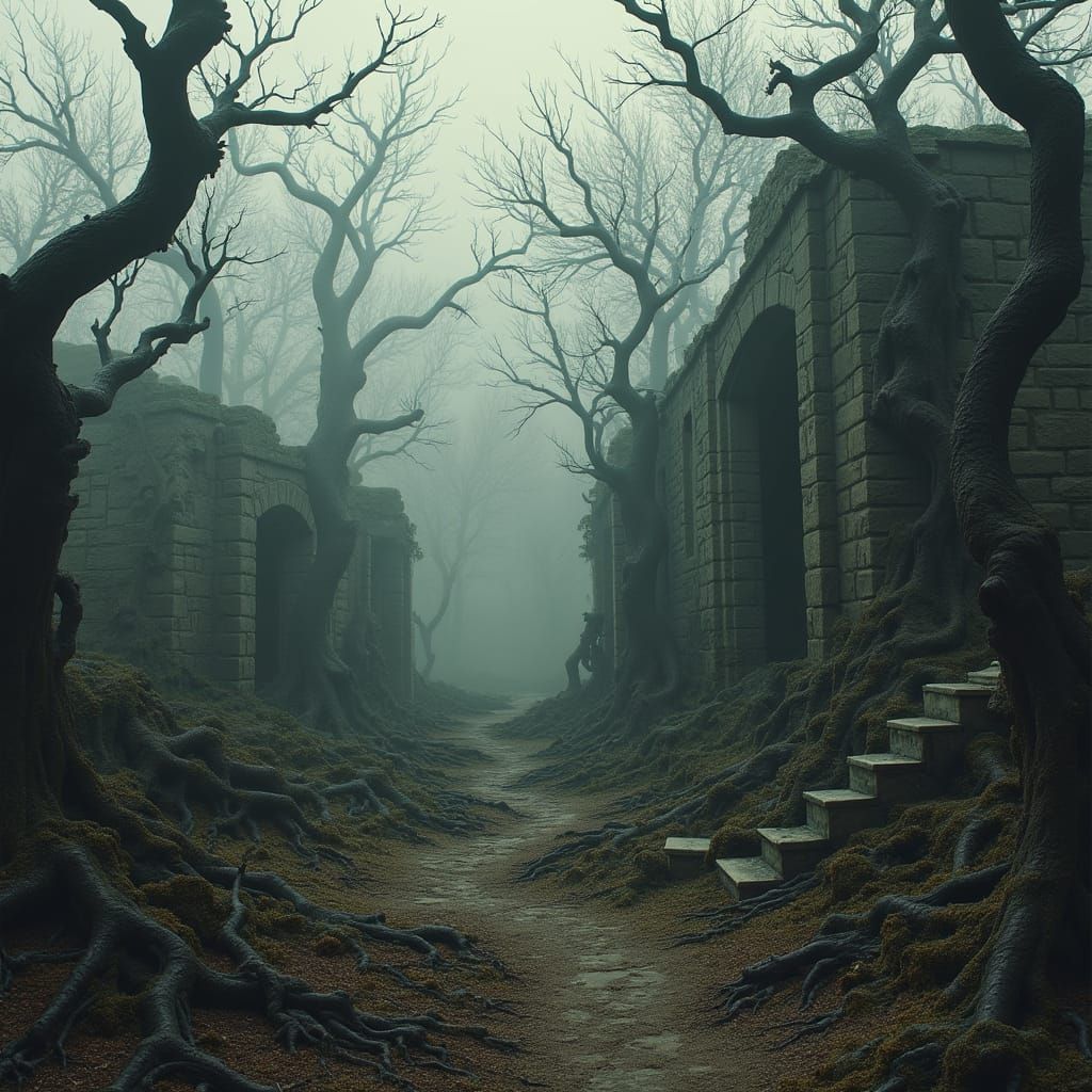 Surreal Ruins Buried in a Dead Forest of Twisted Bones