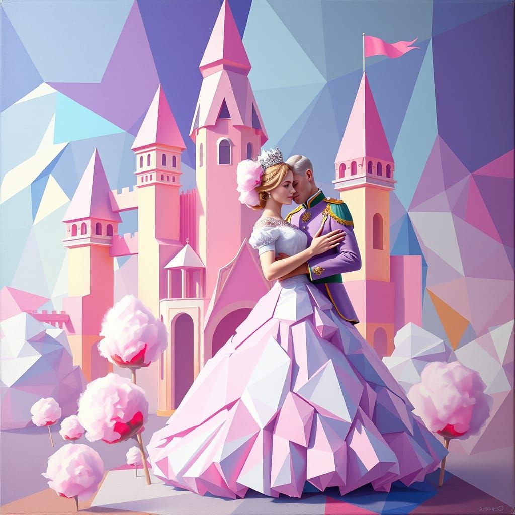 Cotton Candy Royalty in Vibrant Cubist Style