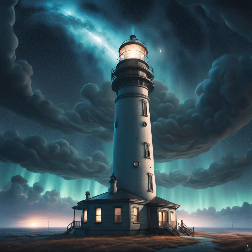 Glowing Celestial Lighthouse Adrift in the Galaxy's Dark Dep...