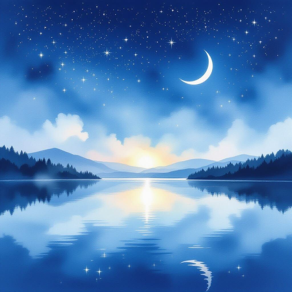 Serene Lake Under Starry Night Sky