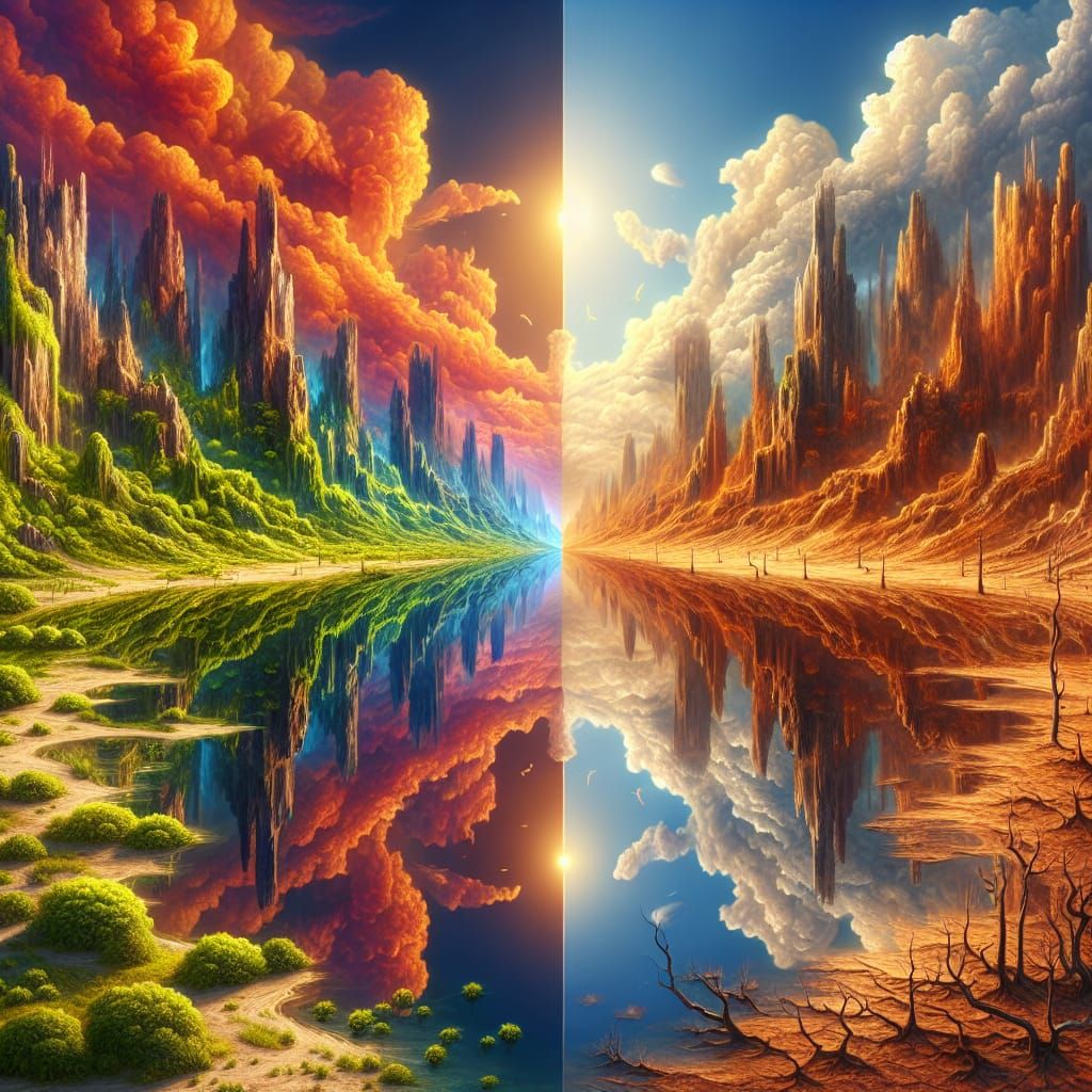 Contrasting Realms: Vibrant Life vs Barren Death