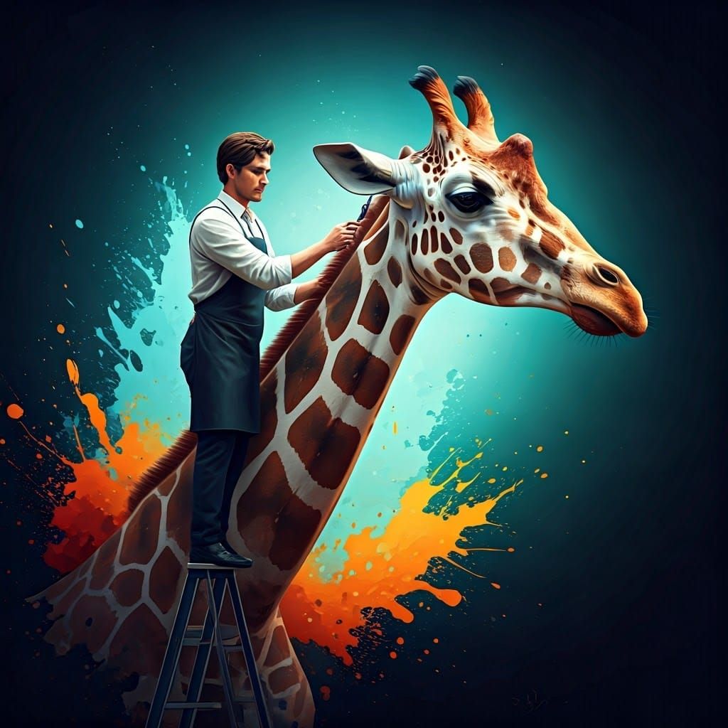 Hyperrealistic Giraffe Haircut in Vibrant Colors