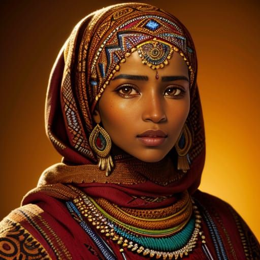 Sahrawi Woman Portrait with Henna, in Oil Painting Style