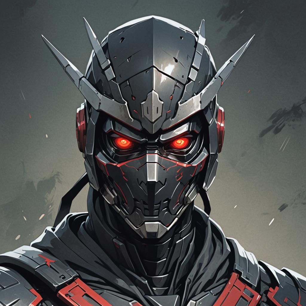 Cyberpunk Robot Ninja Portrait in Flat Manga Style