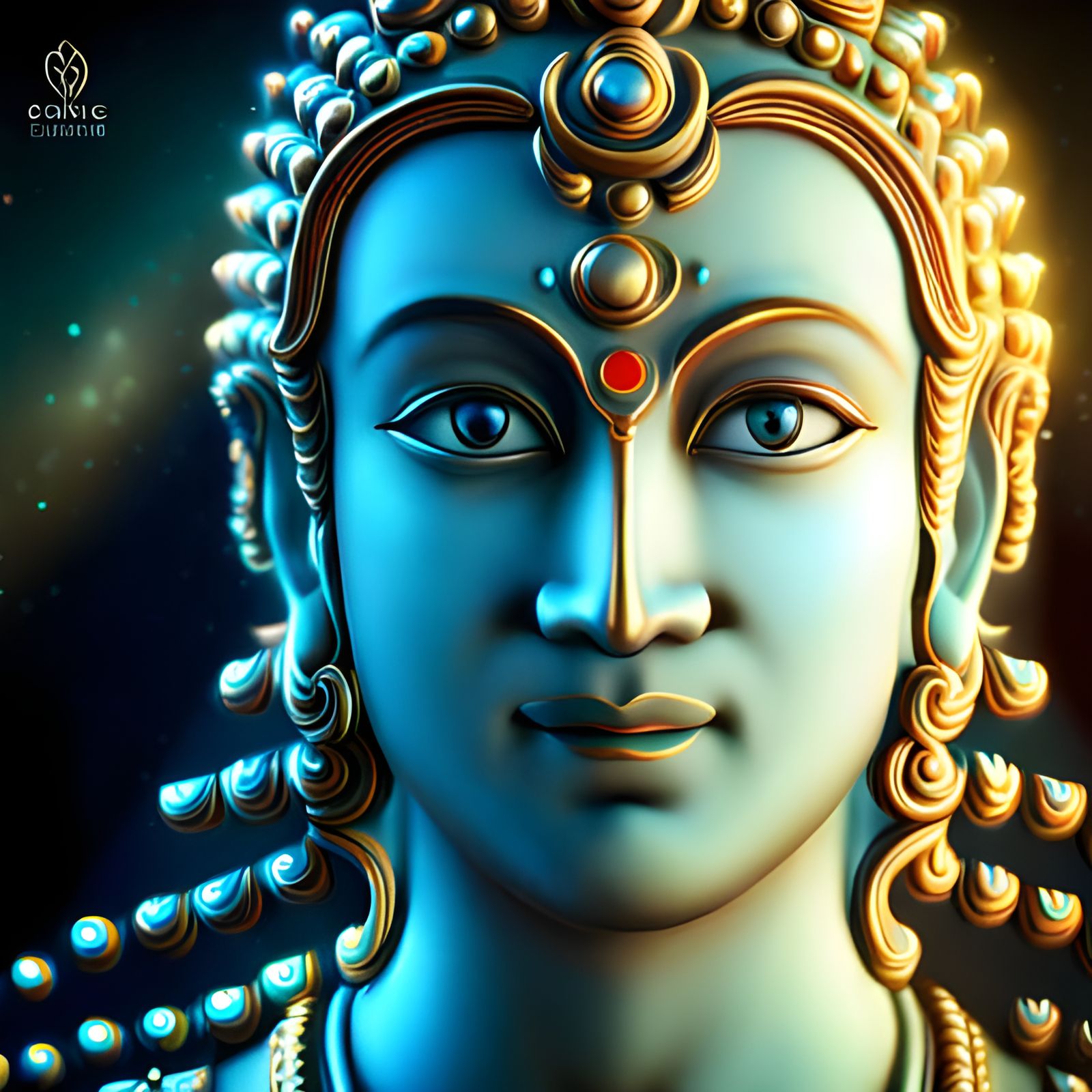 Hindu Lord Vishnu Portrait in Celestial Temple