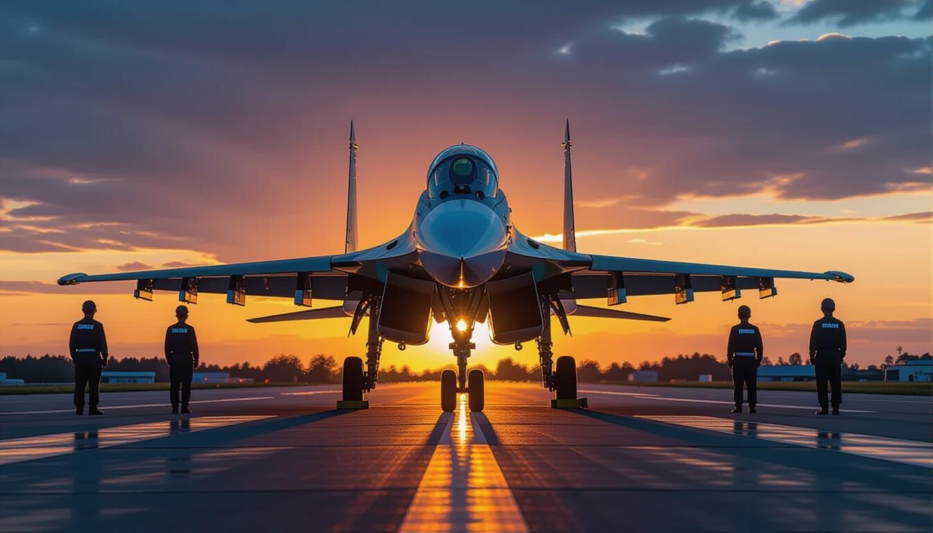 Indonesian Air Force Jet at Sunset, Photorealistic Style