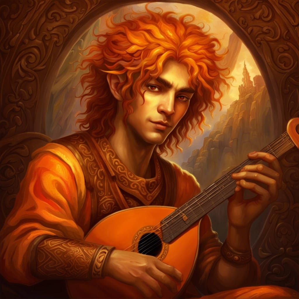 Eladrin Elf Bard with Vibrant Hair and Eyes