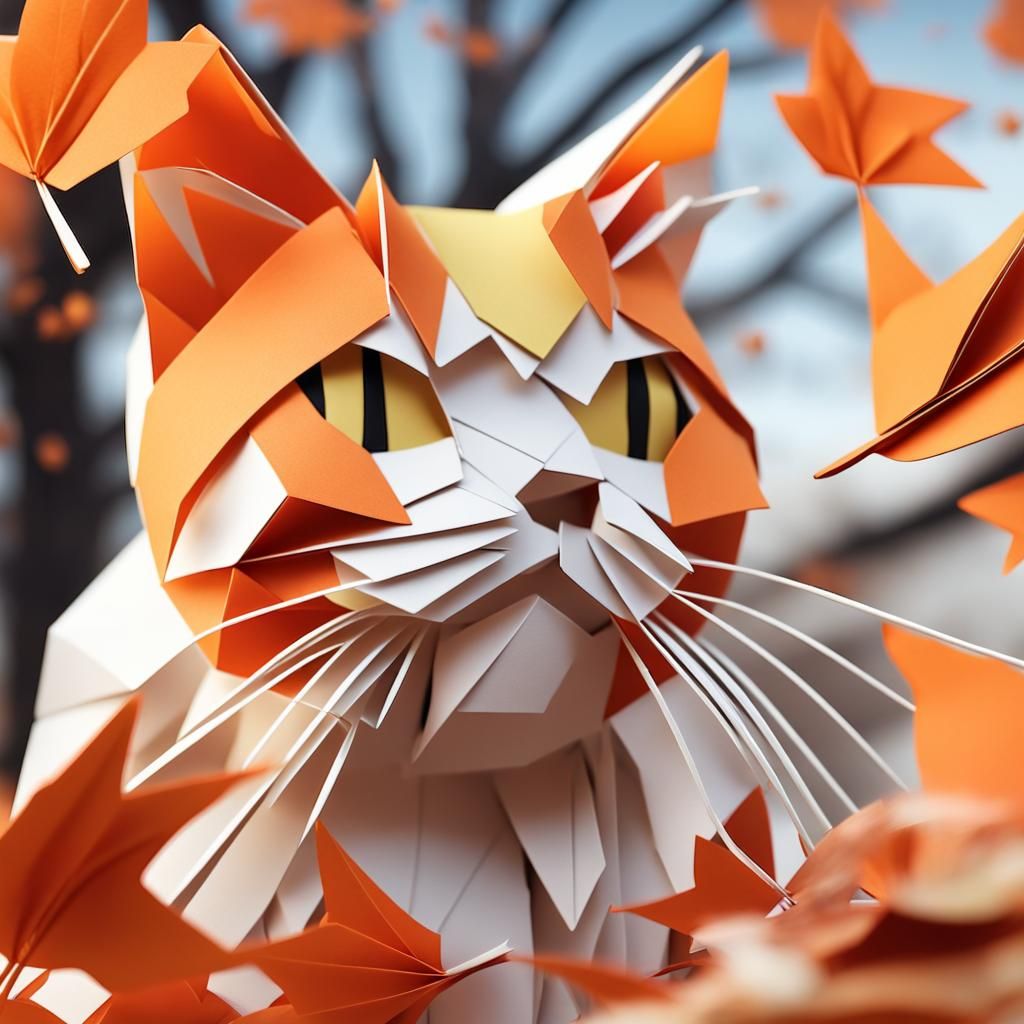 Whimsical Feline Pursues Autumn Leaves