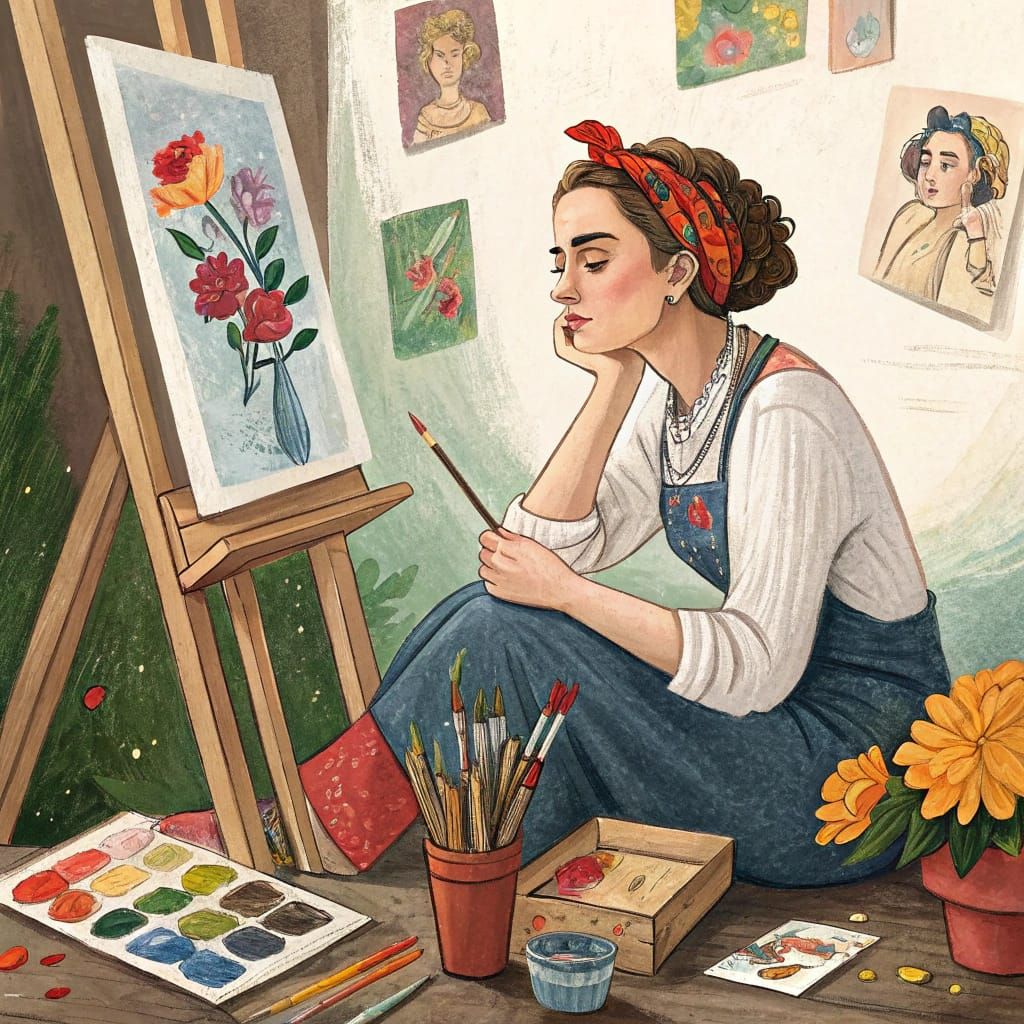 A Young Woman Contemplates the Essence of Art