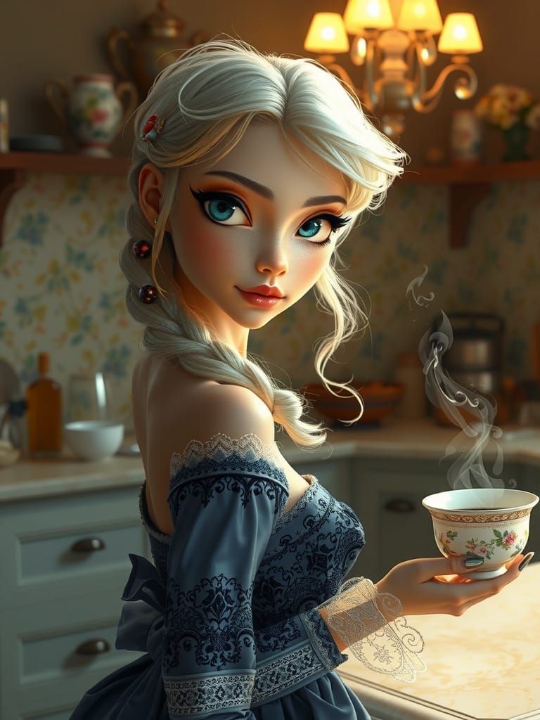 Ethereal Goddess in Whimsical Tim Burton Style