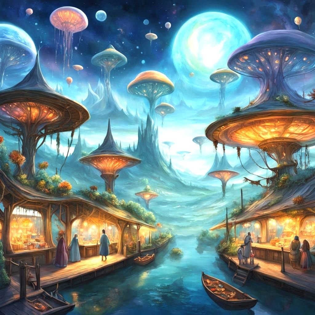 Floating Alien Market in Gas Giant Atmosphere