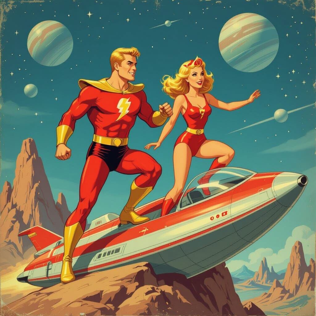 Flash Gordon and Dale Arden in Retro Sci-Fi Style
