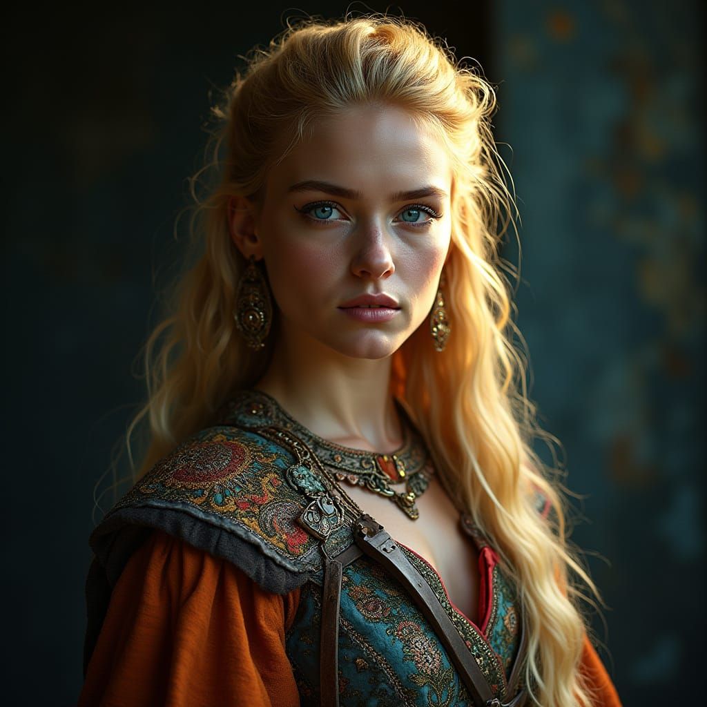 Ethereal Viking Goddess in Vibrant, Chiaroscuro-Inspired Por...