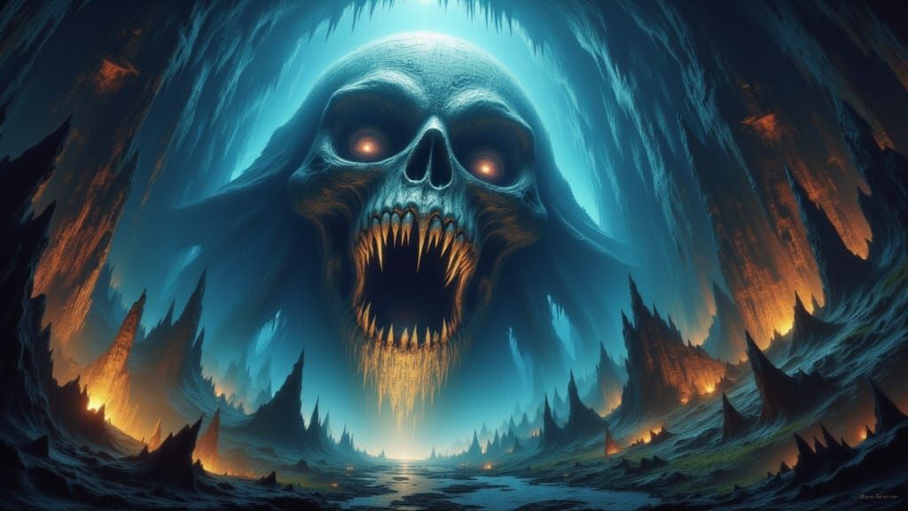 Colossal Maw Devours Village in Dark Fantasy Style