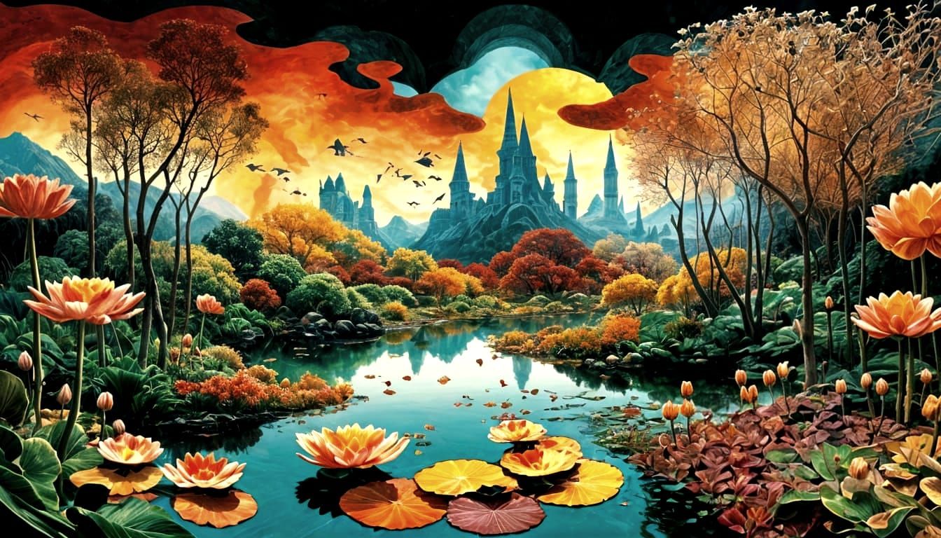 Surreal Landscape with Gaudi Mountains and Fungal Forest