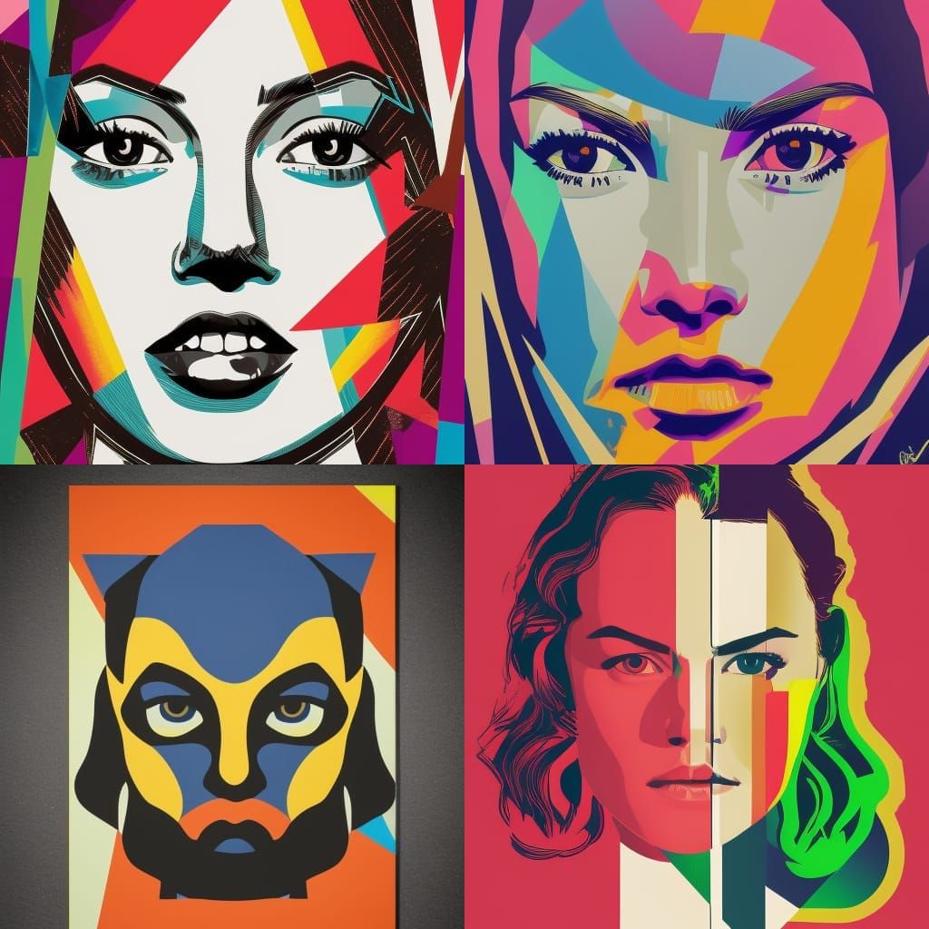 Pop Art Portrait of Daisy Ridley with Triadic Colors