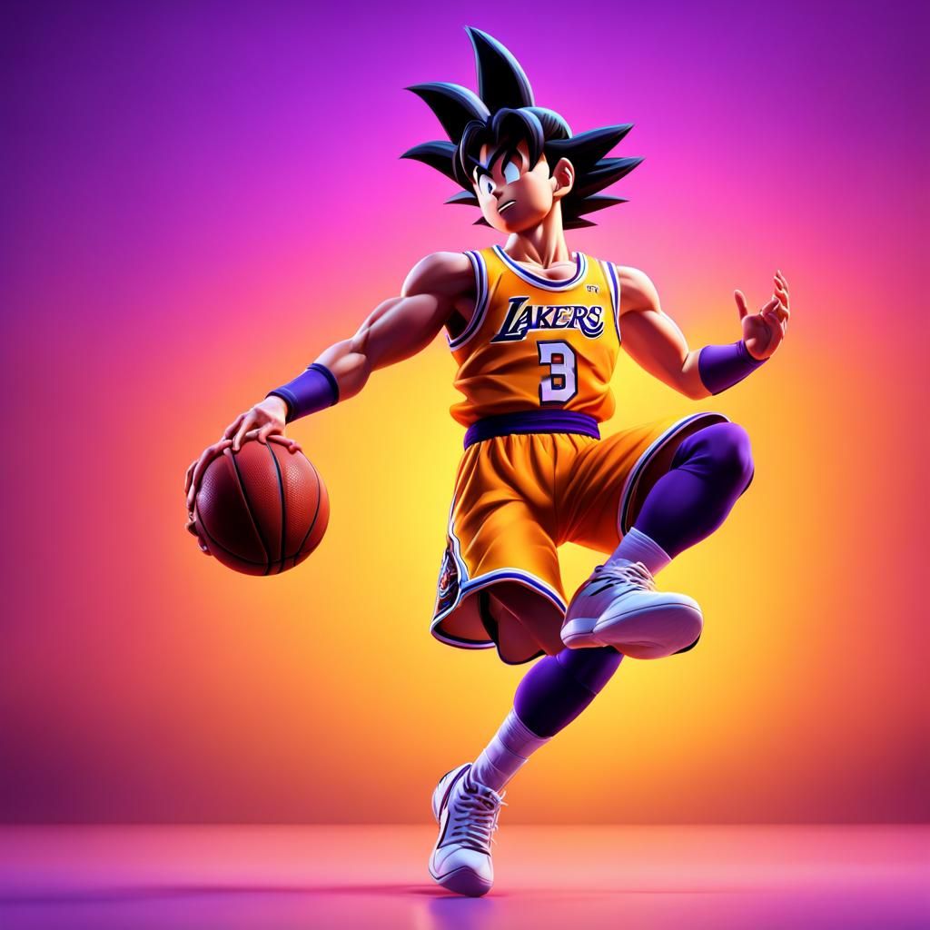 Goku Smashes the Court in Lakers Style