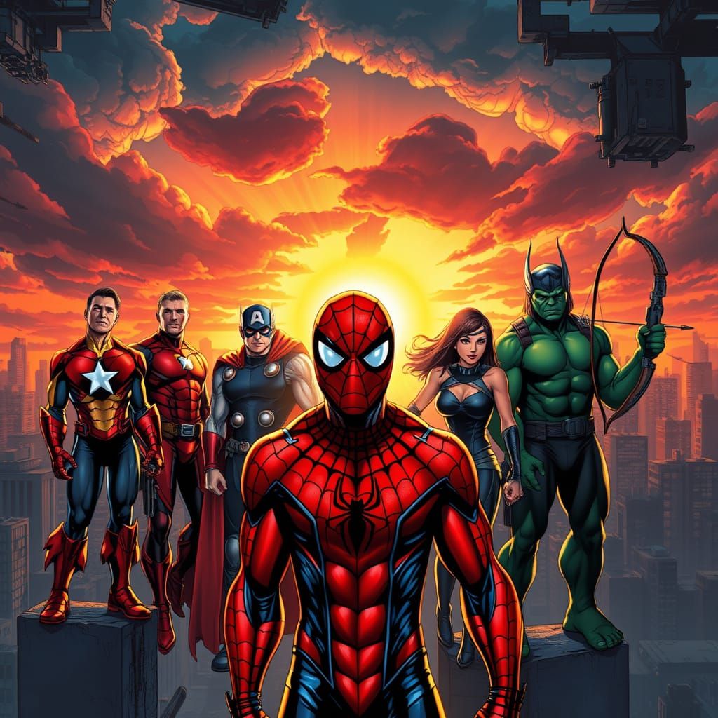 Marvel Heroes Unite in Epic Stormy Cityscape