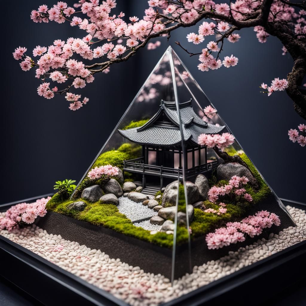 Surreal Cherry Blossom Zen Garden Oasis in Hyperrealistic St...