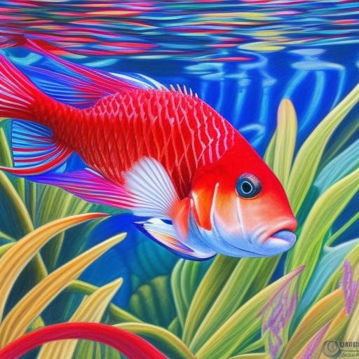 Detailed Colored Pencil Drawing of a Betta Fish