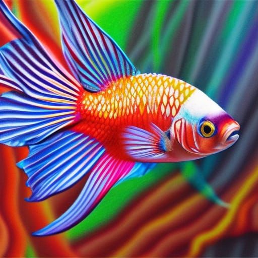 Detailed Colored Pencil Drawing of a Betta Fish