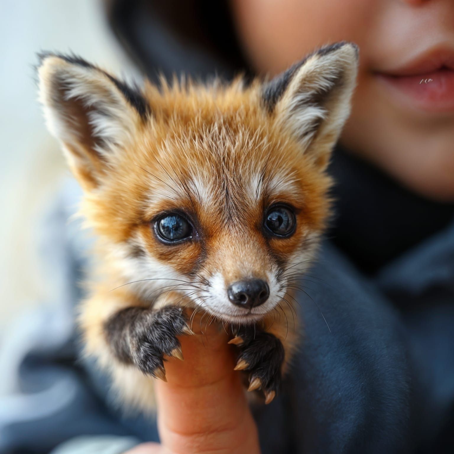 Miniature Fox Portrayed on a Finger in Intimate Detail