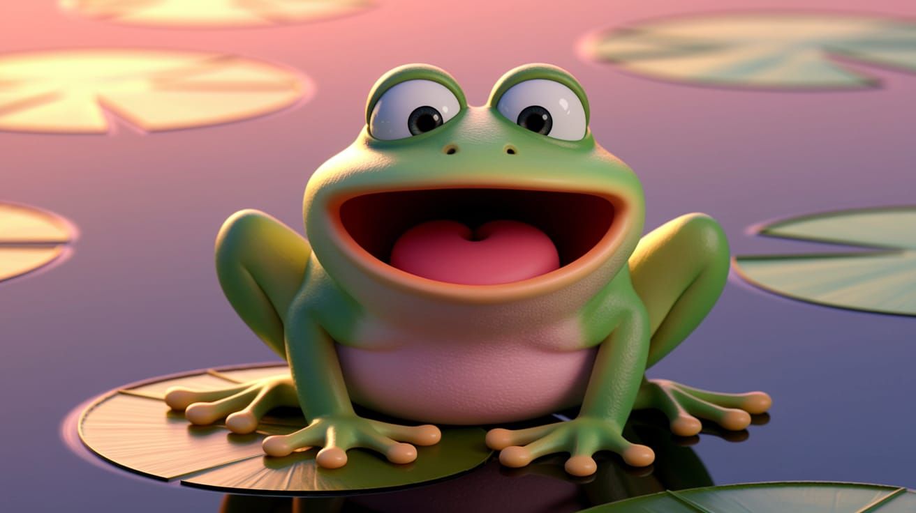 Surprised Frog in Disney Pixar Animation Style