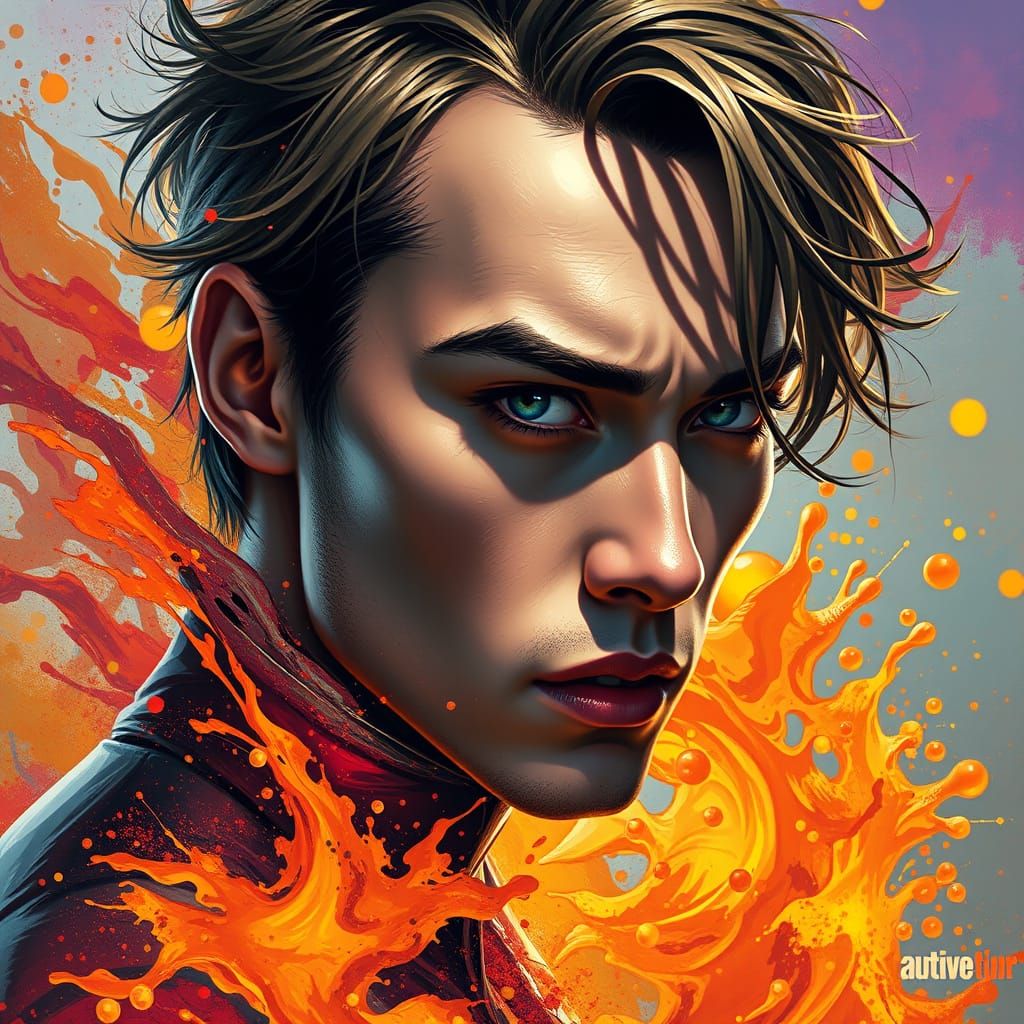 Dramatic Portrait with Colorful Background in Splash Art Sty...
