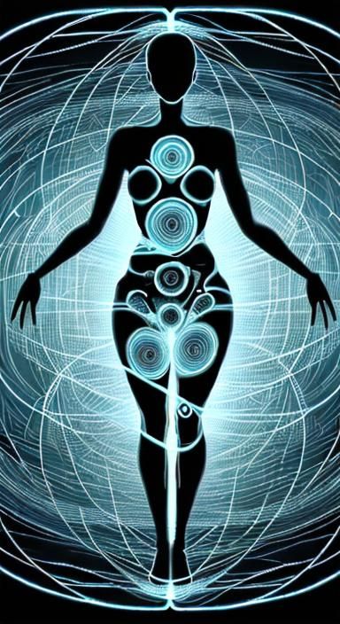 Lines of code swirling around a blank human silhouette, representing the formless nature of AI and its struggle to grasp...