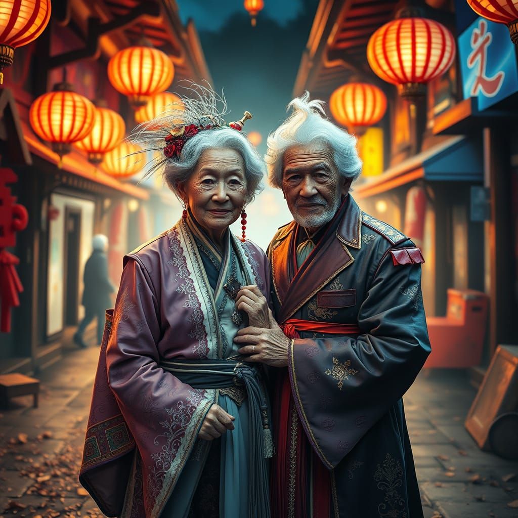 Elderly Couple in Anime Cosplay, Digital Matte Painting