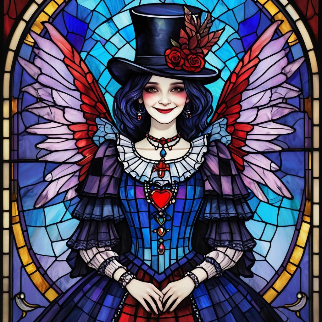 Dark Gothic Stained Glass Angel in Rich Watercolor Style