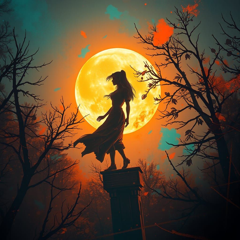 Ethereal Woman Awakens Under Moonlight