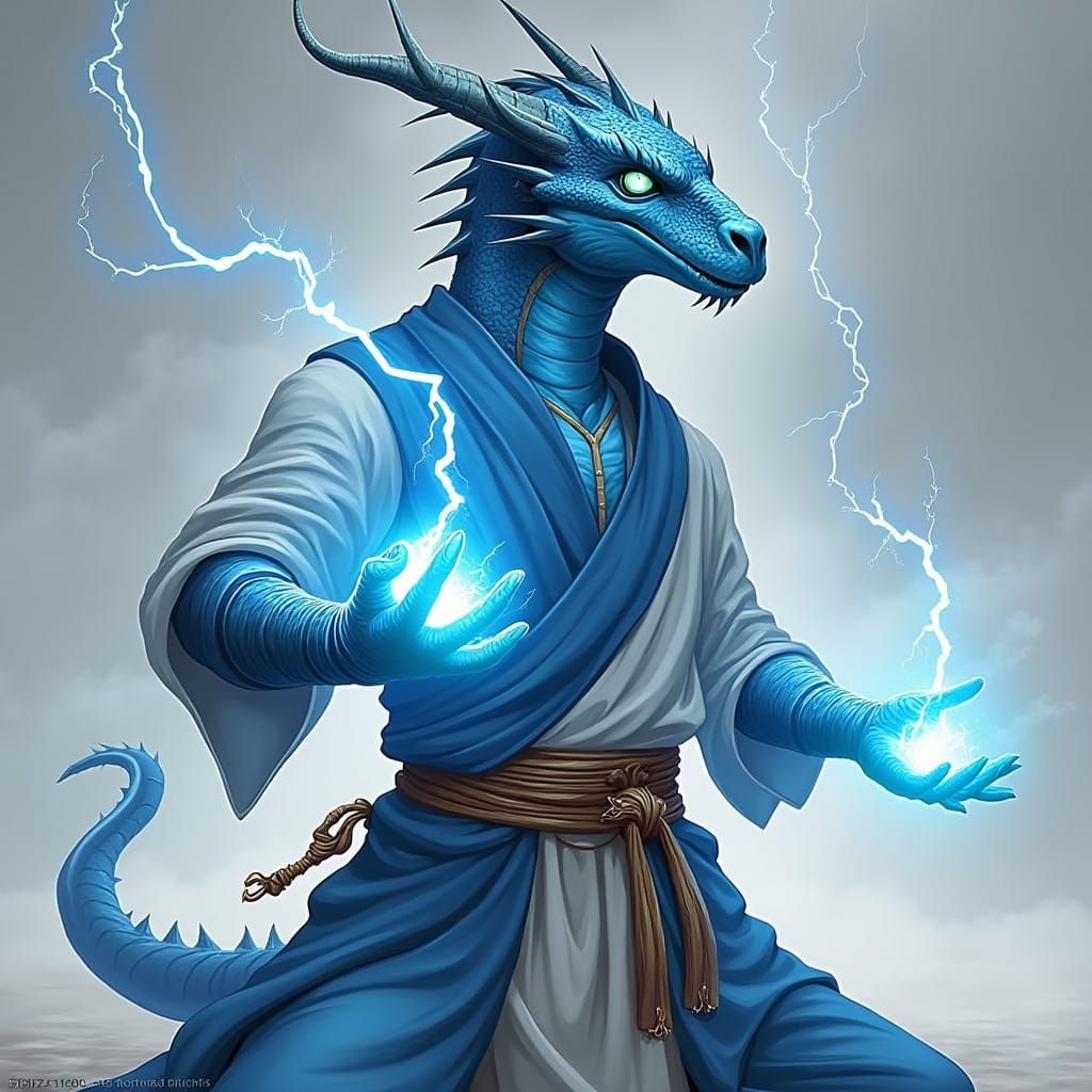 Electric Blue Dragonborn Monk in a Fantastical High-Fantasy ...