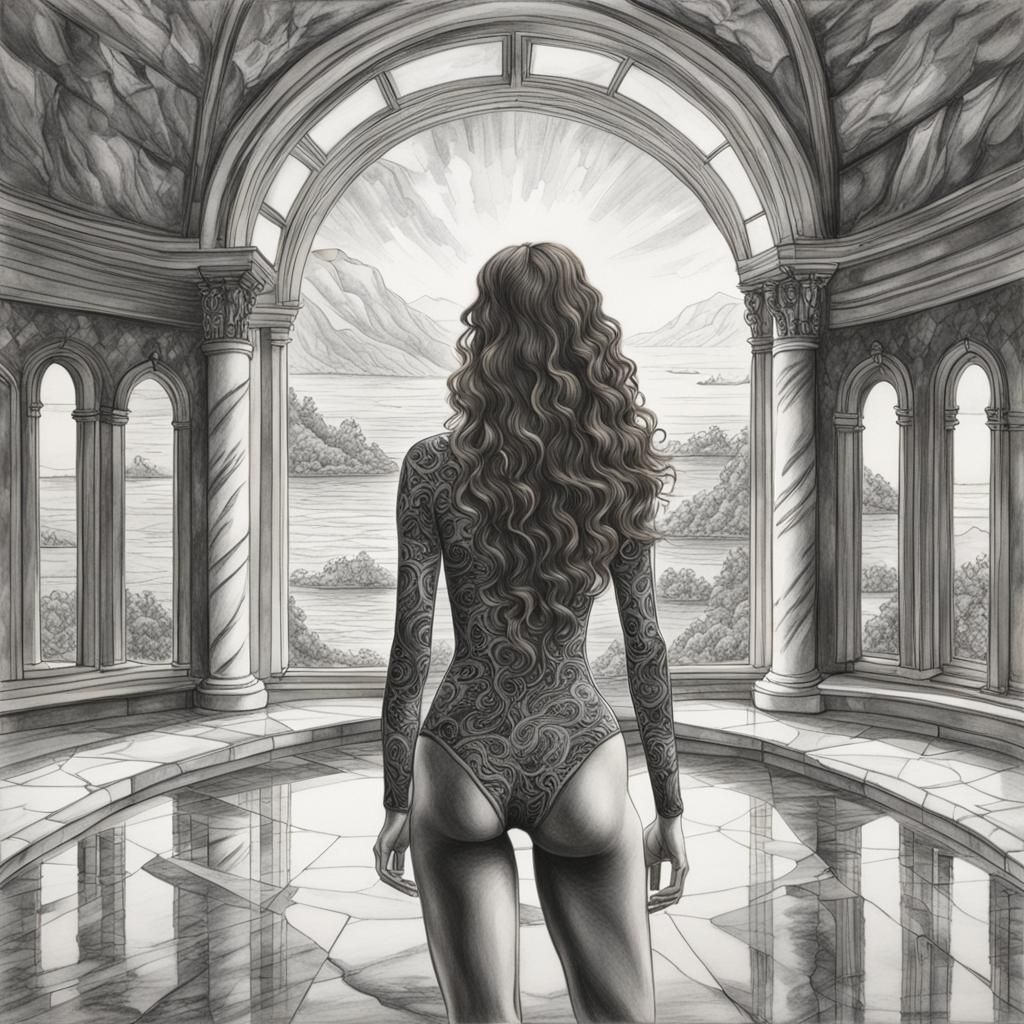 Elegant Woman in Charcoal Drawing Style