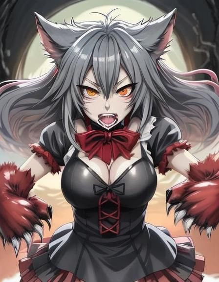 Fierce Anime Wolf Girl Ready to Blow Down Houses