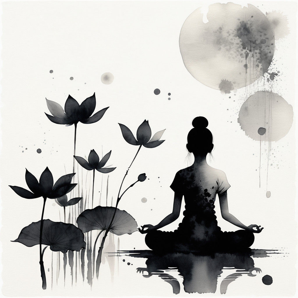 Meditative Figure in Lotus Pose, Ink Wash Masterpiece