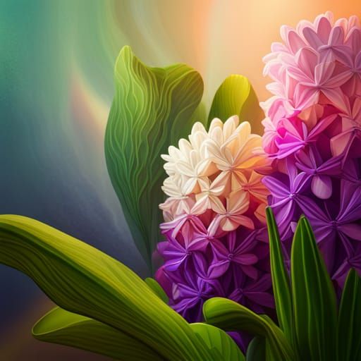 Hyperrealistic Hyacinths in Crystal Cubism Splash Art
