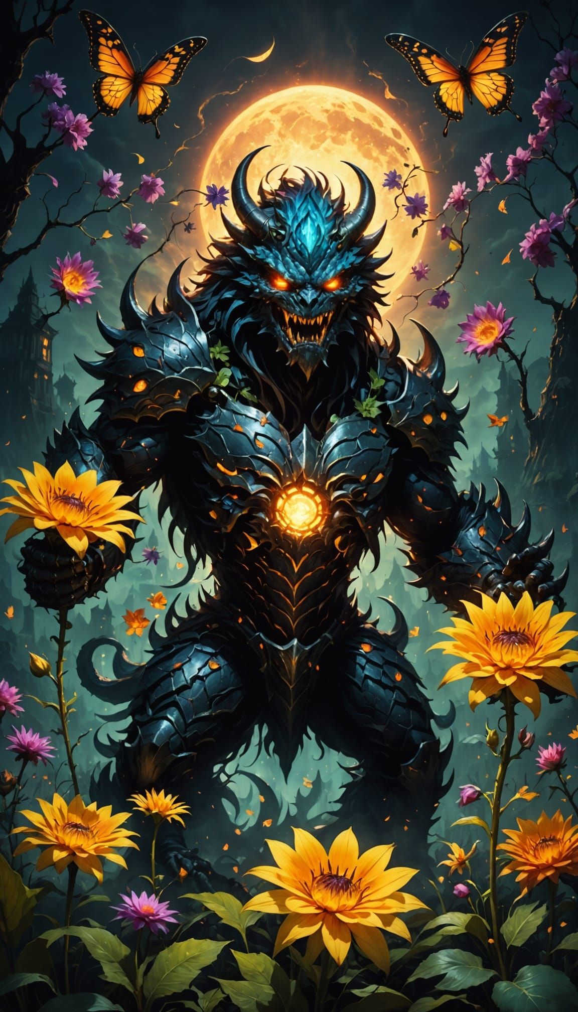 Glowing Flowers and Monsters at Dark Sunrise