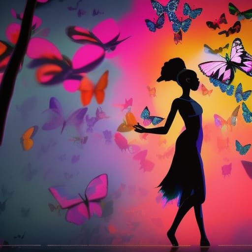 Black Girl in Vibrant Butterfly Dream