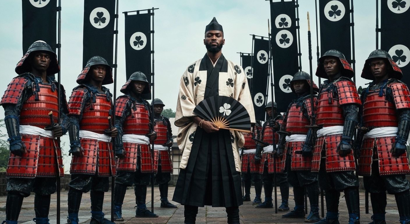 African Samurai Warriors With Clover Banners