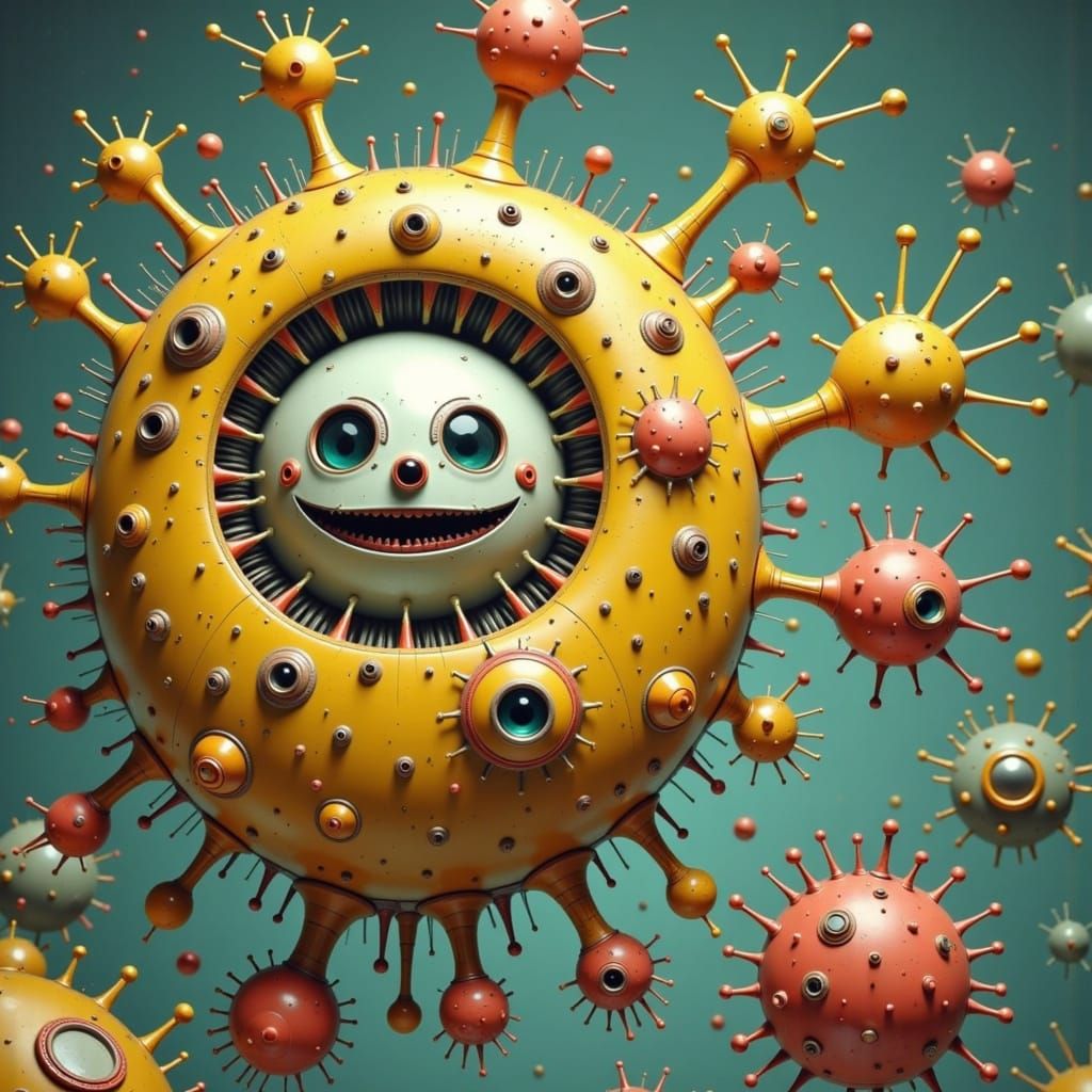 Whimsical Robot Child Soldier in Bacteria Swarm