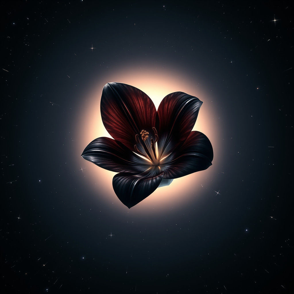 Floating Black Lily in a Neon Cosmos