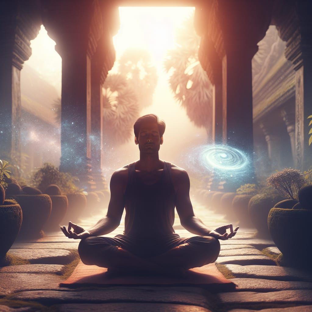 Serenity in the Lotus Position: South Asian Man Meditating i...