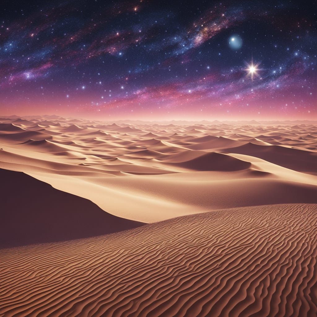 Cosmic Sahara Desert Landscape in Moonlight