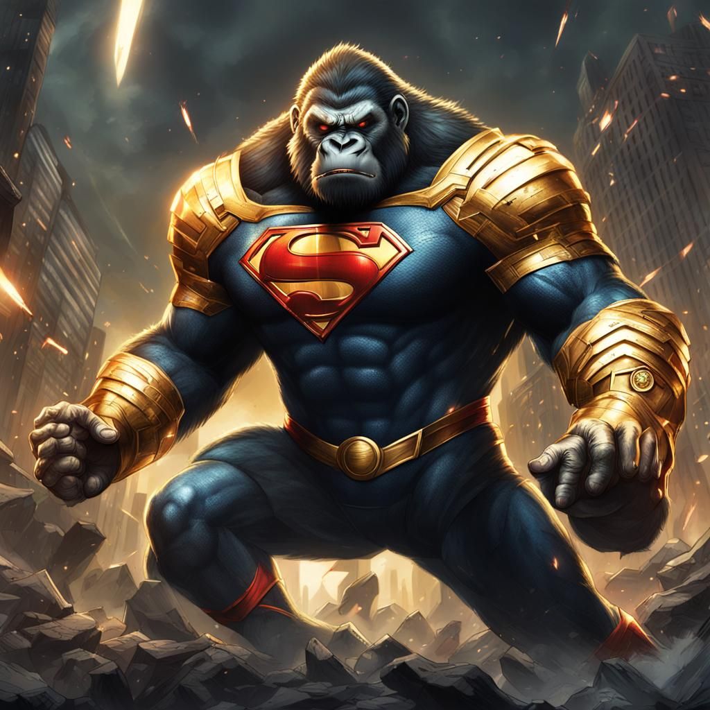 Angry Gorilla Grodd Battles Superman in Golden Armor